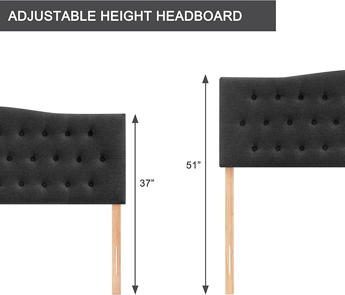 Tufted Upholstered Headboard California King, Sturdy and Durable Solid Wood Bed headboard, Fabric Headboard Adjustable Height from 37” to 51”, Button Diamond Design Head Board, Black