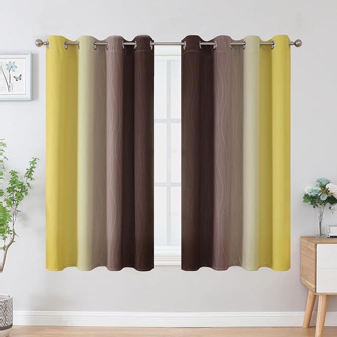 Brown and Yellow Blackout Curtains 52Wx45L Inch 2 Panels | Thermal Insulated - Image 2