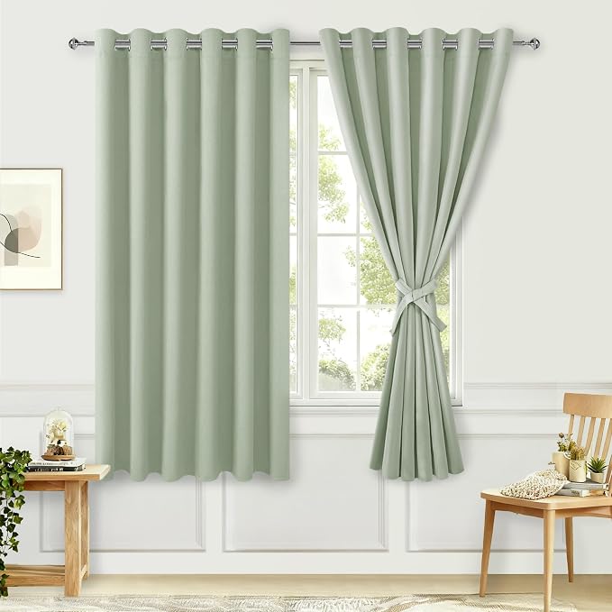 Grommet Blackout Curtains for Bedroom, 70 x 63 Inches Seafoam Green | Thermal - Image 8