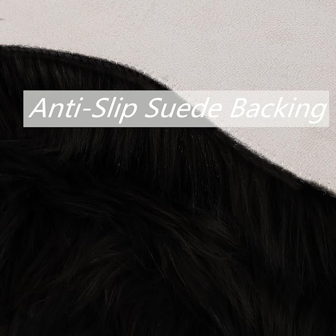 duduta Black Faux Fur Rug 2x3 ft, Small Fluffy Bedside Rug Seat Covers | Shag - Image 5