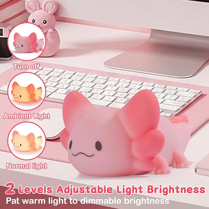 ZKLiLi Axolotl Kids Night Light,Squishy Cute Lamp Dimmable Childrens Night Light Gifts for Baby with Timer & 16 Colors,Rechargeable Bedroom Smart LED Bedside Lamps Toddler Night Light
