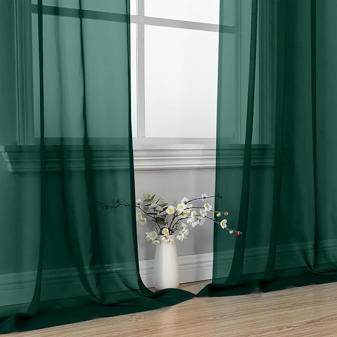 Hunter Green Sheer Curtains 84 Inches Long 2 Panels - Image 6