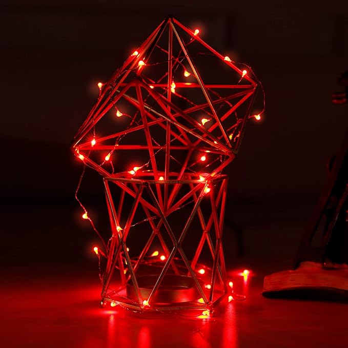 Mikasol Fairy Lights Battery Operated, 1 Pack Mini 3*AAA Battery Powered Copper Wire Led Starry String Lights Firefly Lights for Bedroom, Christmas, Parties, Decoration (5m/16ft Red)