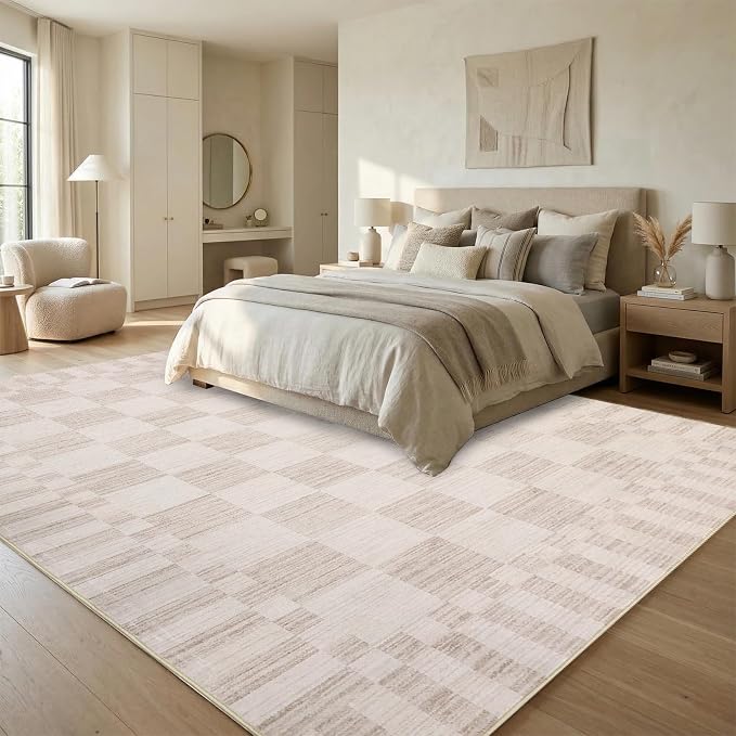 GarveeHome Beige Checkered Rug 5x7 Area Rugs Washable Checkerbroad 5x7 Rug | - Image 3