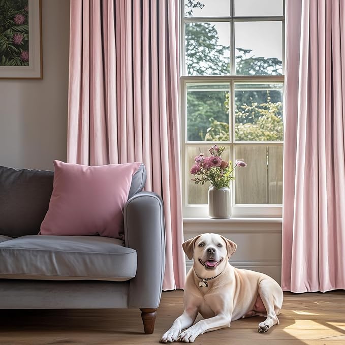 Lazzzy Velvet Blackout Curtains Thermal Insulated Room Window Drapes Super Soft Luxury Curtains for Living Room Bedroom Rod Pocket 2 Panels, Dusty Pink, 52" W x 102" L