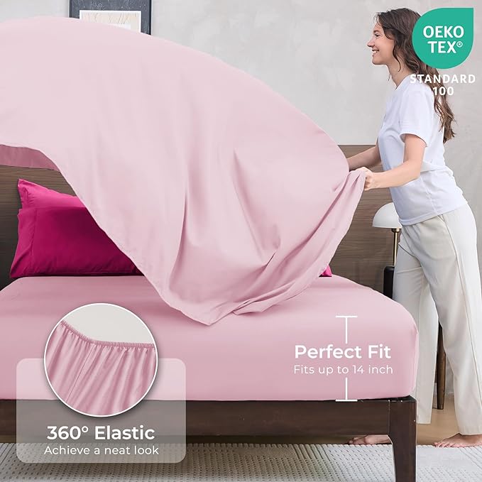 HEVUMYI Hot Pink & Baby Pink Cali-King Comforter Set - 7-Piece All Season Bed in a Bag Cali-King, Ultra Soft Bedding Set with Comforter, Flat Sheet, Fitted Sheet, Pillowcases, Pillow Shams