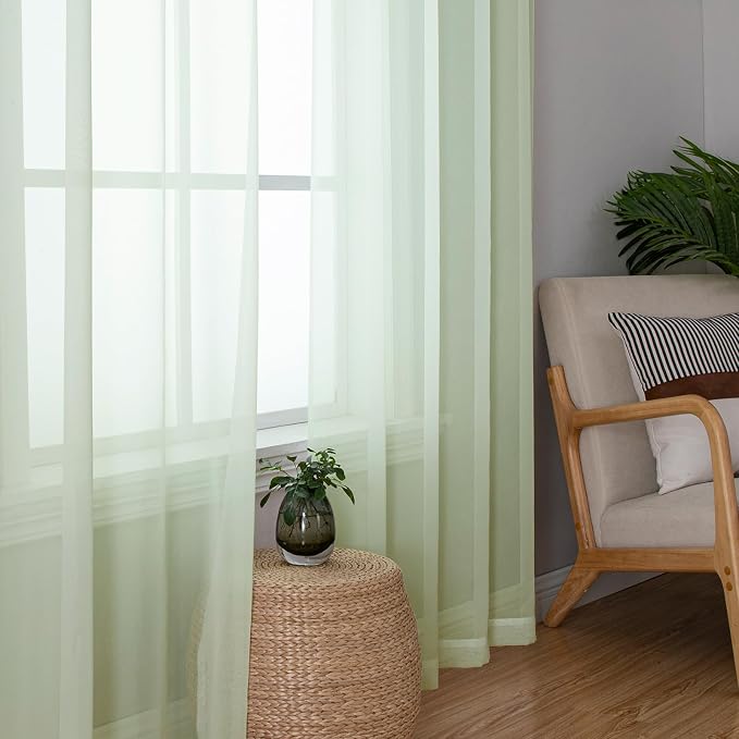 Light Green Sheer Curtains 72 Inches Long 2 Panels, Soft Voile Light Filtering - Image 3