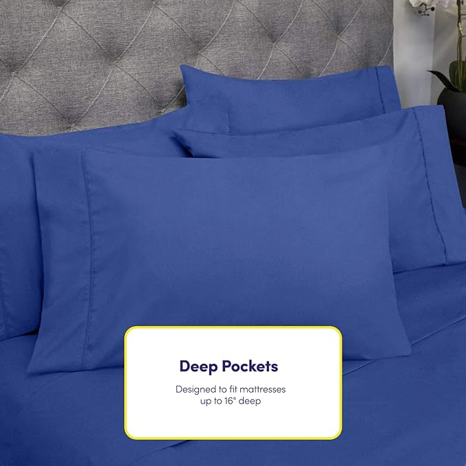 Twin XL Size Bed Sheets - 4 Piece 1500 Supreme Collection Fine Brushed Microfiber Deep Pocket Twin X-Large Sheet Set Bedding - 1 EXTRA PILLOW CASES, GREAT VALUE, Twin XL, Royal Blue