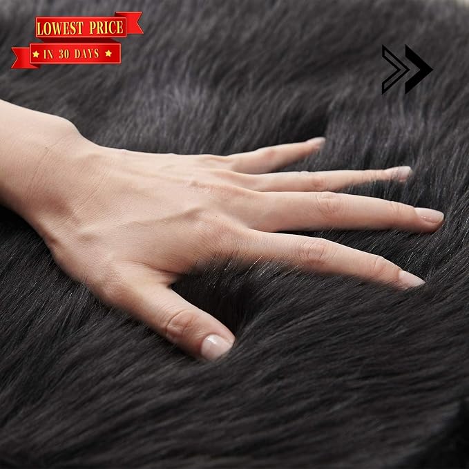 SERISSA 2x4 Fluffy Black Faux Sheepskin Shaggy Rug - Image 2