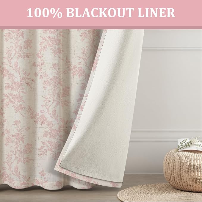 Pink Boho Floral 100% Blackout Curtains 84 Inch 2 Panels | Farmhouse Vintage - Image 4