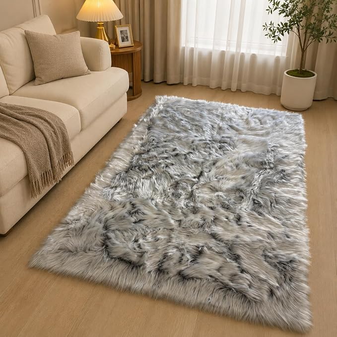 EasyJoy Faux Sheepskin Rug, Fluffy Faux Fur Rug, Ultra Soft Shag Area Rug - Image 6