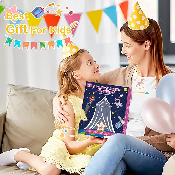 South to East Bed Canopy with Glowing Stars in The Dark, Black Bed Curtains for Kids & Toddler Beds, Twin, Full & Queen, Mosquito Net Canopy for Adult Bedrooms, Easy to Install