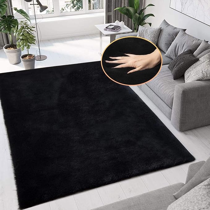 ORINOVA Black Fluffy Rug 5x8 Area Rugs by ORINOVA