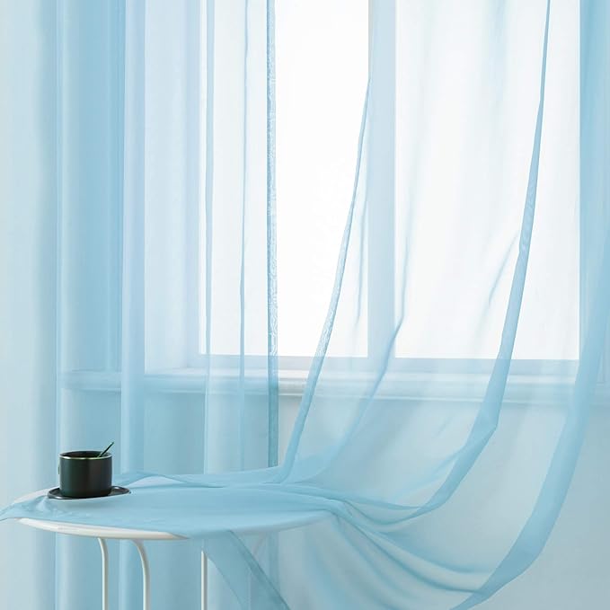 DUALIFE Sky Blue Voile Sheer Grommet Curtains,Look Semi Natural Light Flow Sheer Drapes,Elegant Solid Color Touch Soft Drapes, 52X54 Inch for Living Room Bedroom,Set of 2 Panels Light Baby Blue