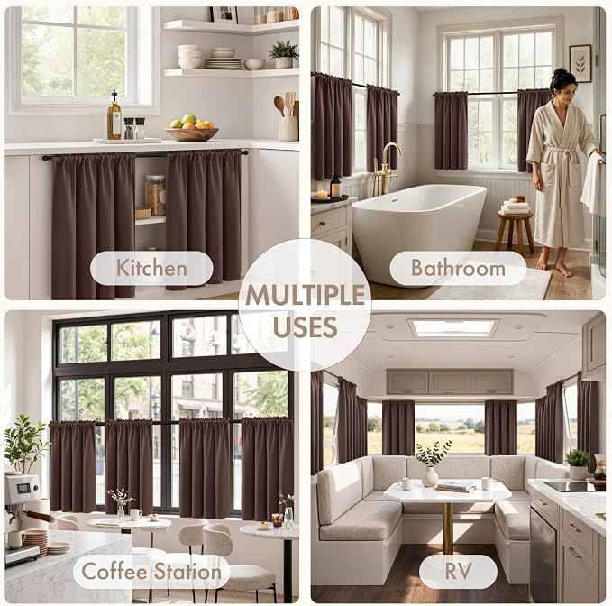 MIULEE 4-Panel 36 Inch Blackout Kitchen Tier Curtains Over Sink Dark Brown | - Image 5