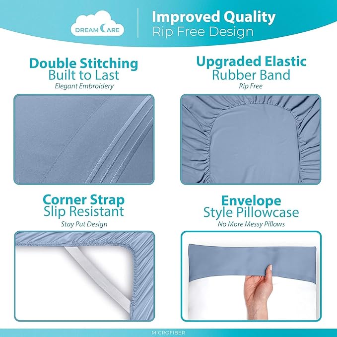 DREAMCARE California King Sheet Sets – 6 pcs Cooling Bed Sheets – up to 15” Deep Cal King Sheets – 2500 Supreme Collection – Extra Soft 100% Brushed Microfiber Hotel Luxury with Side Pocket – L Blue