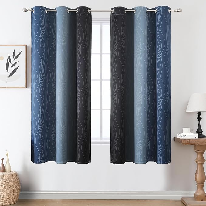 Navy Blue and Black Ombre Blackout Curtains - Image 2
