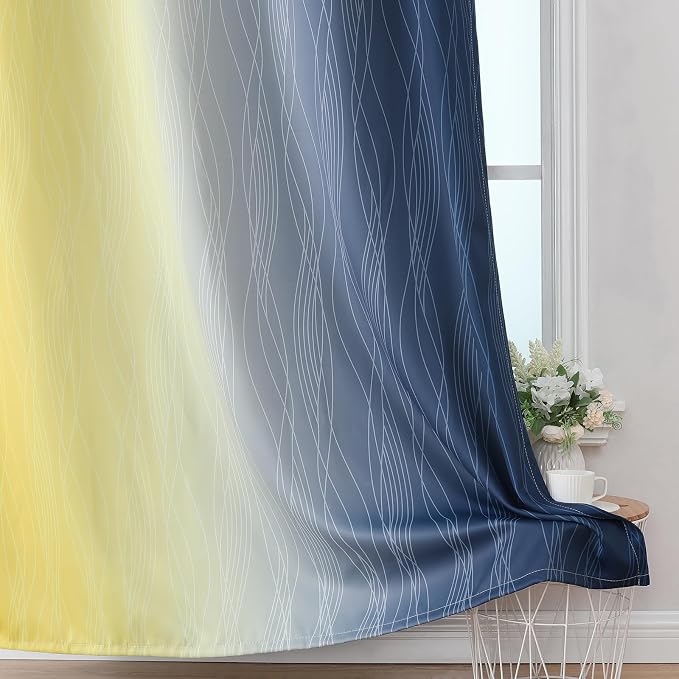 Navy Blue and Yellow Ombre Blackout Curtains - Image 6