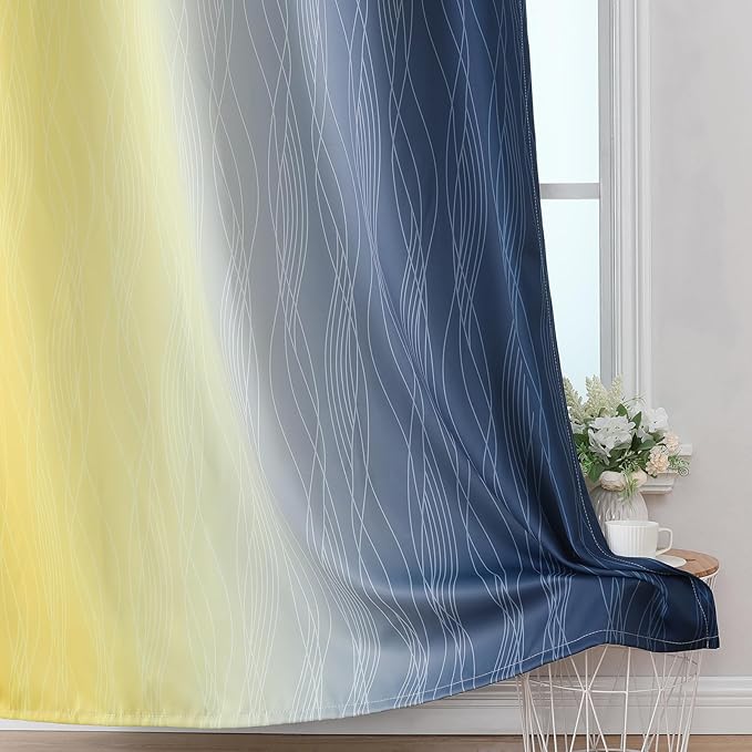 Navy Blue and Yellow Ombre Blackout Curtains - Image 6