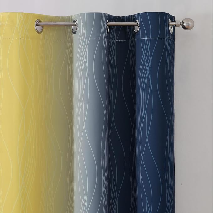 Navy Blue and Yellow Ombre Blackout Curtains - Image 4