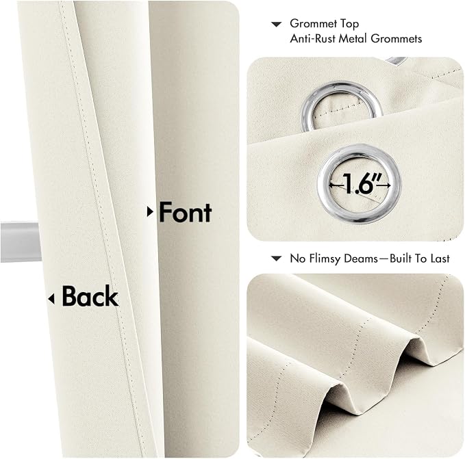 MIULEE Blackout Curtains for Bedroom 2 Panels 40 x 63 Inch Long Cream | Thermal - Image 4