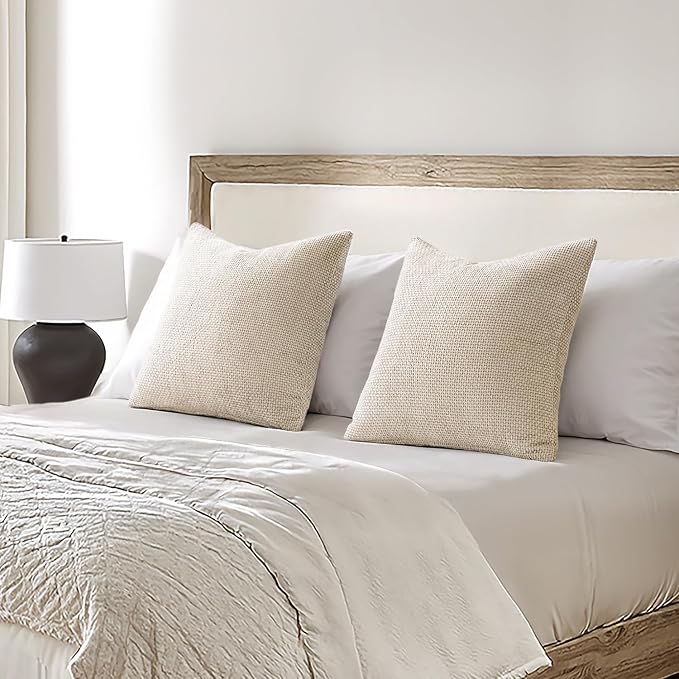 MIULEE Decorative Neutral Beige Euro Sham Pillow Covers 24x24 Inch 2 Pack | - Image 3