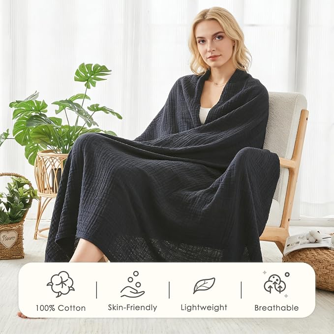 EMME Muslin Blankets for Adults Throw Blanket for Couch Breathable Gauze Soft - Image 2