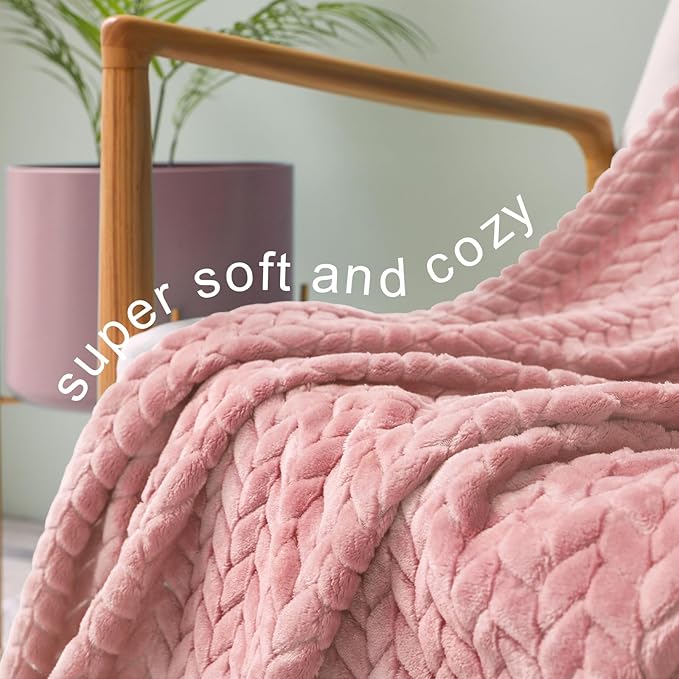 Exclusivo Mezcla Fleece Twin Size Blanket for Bed, 90x66 Inches Soft Cozy Jacquard Flannel Blankets, Lightweight Fuzzy Plush Warm for Winter, Pink