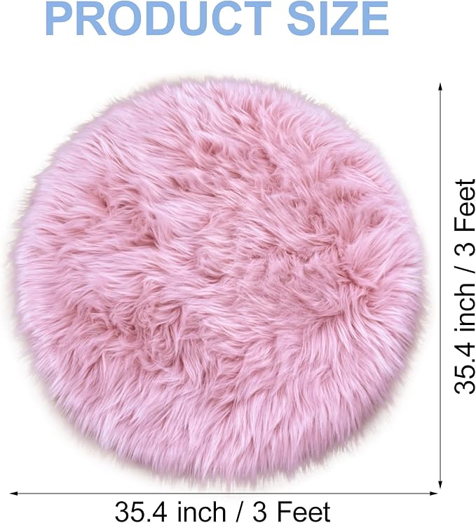 Pink Round Rug for Girls Bedroom, Fluffy Circle Rug 3 3 Feet for Kids Room - Image 2
