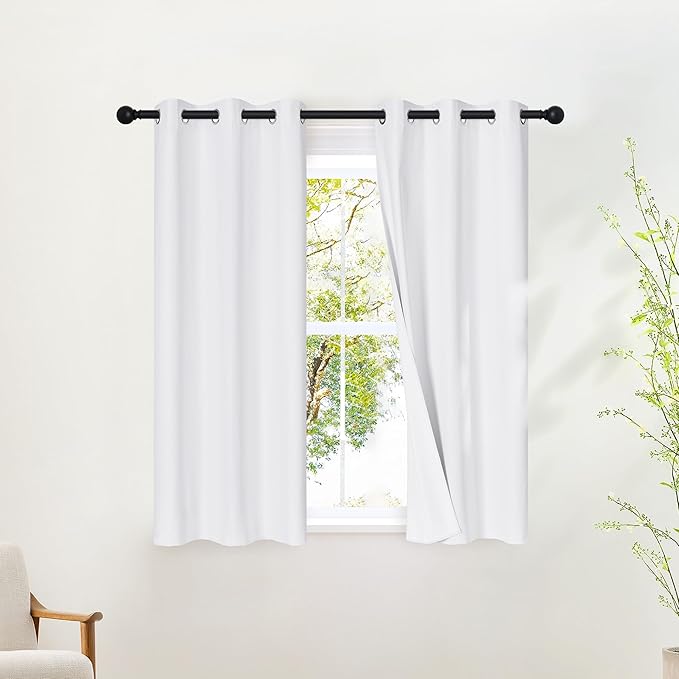 NICETOWN White Full Blackout Bathroom Curtains 50 inches Long, Grommet Thermal by NICETOWN