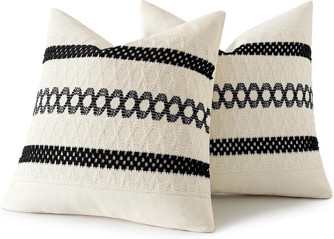 MIULEE Set of 2 Black Boho Decorative Pillow Covers 20x20 Inch | Farmhouse - Image 8