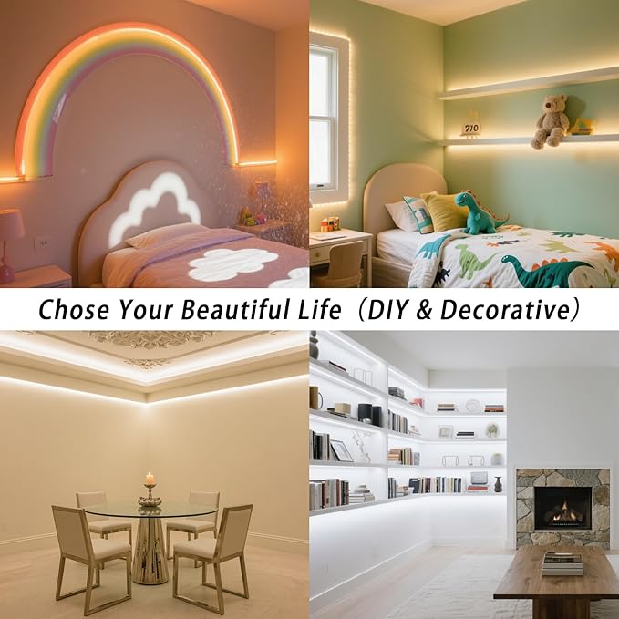 16.4ft Dimmable White LED Strip Light Kit, Dimmable 3000K-6500K, 24V Strip Lights with Remote Control, Flexible LED Strip Light, Eye Protection for Bedroom, Home Lighting, Mirror, Kitchen, Bar Cabinet