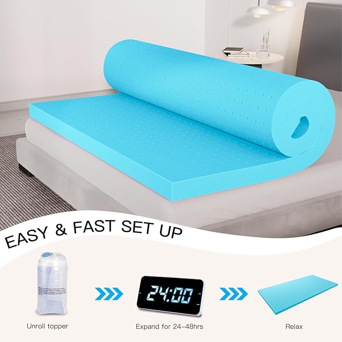 2 Inch Full(54"x75") Gel Memory Foam Mattress Topper,Cooling Gel Infused Mattress Pad Mattress Topper for Pressure Relief Back Pain,CertiPUR-US Certified