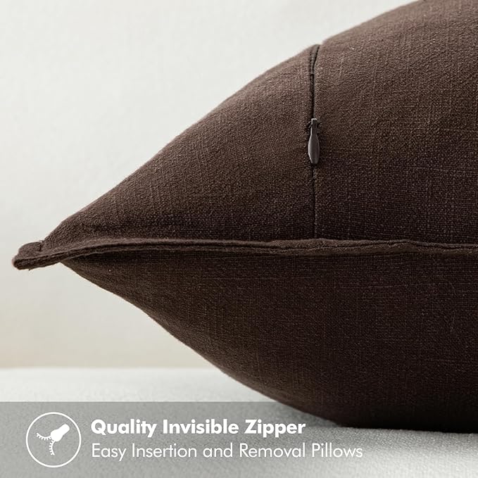 MIULEE Decorative Linen Euro Sham Pillow Covers 22x22 Inch Dark Brown | Boho - Image 3
