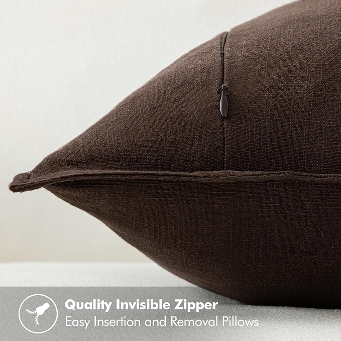MIULEE Decorative Linen Pillow Covers 18x18 Inch Dark Brown | Boho Farmhouse​ - Image 3