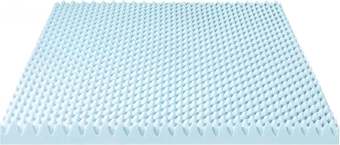 Best Price Mattress 4 Inch Egg Crate Memory Foam Mattress Topper with Cooling Gel Infusion, CertiPUR-US Certified, Dorm Essentials, Queen, Light Blue