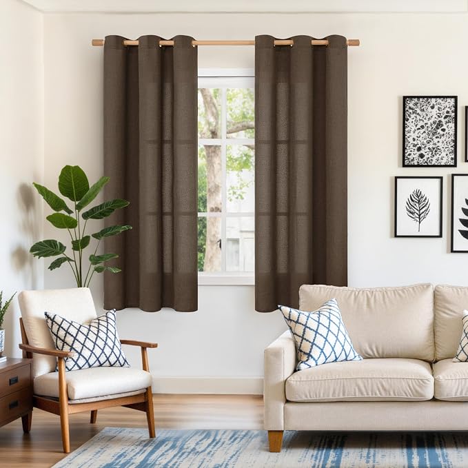 YoungsTex Brown Linen Curtains 63 Inches Length - Image 2