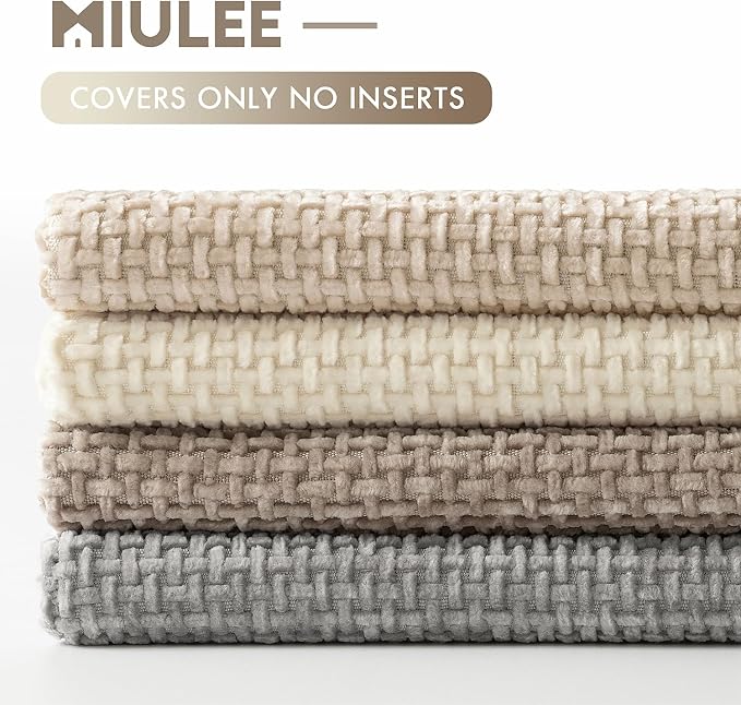 MIULEE Decorative Chenille Pillow Covers Neutral Beige 20x20 Pack of 4 | Modern - Image 6