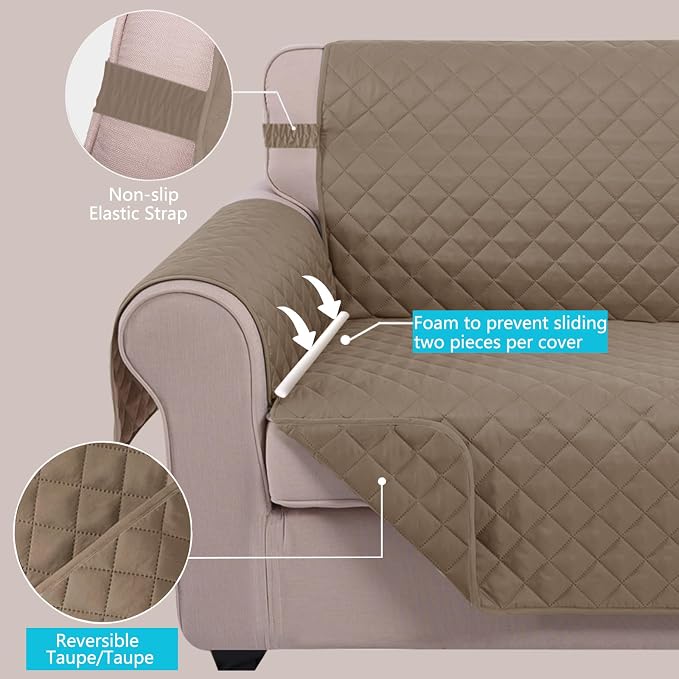 U-NICE HOME Reversible Oversized 28''Chair Covers, Taupe/Taupe | Armchair Cover - Image 3