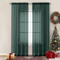 Chyhomenyc Christmas Sheer Curtains 84 Inches Long, 2 Panels, Hunter Green | by Chyhomenyc