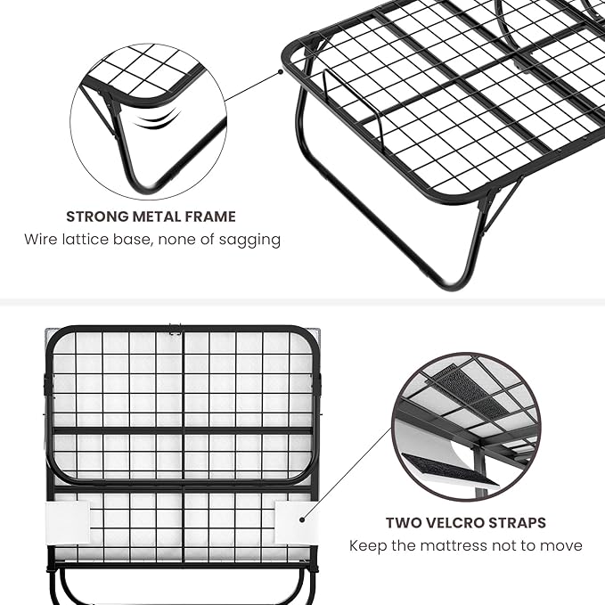 Karcog Folding Bed with Mattress, Storage Cover Included, Cot Size Extra Rollaway Guest Bed for Adults, with Memory Foam Mattress and Sturdy Metal Frame on Wheels, 75” x 31"