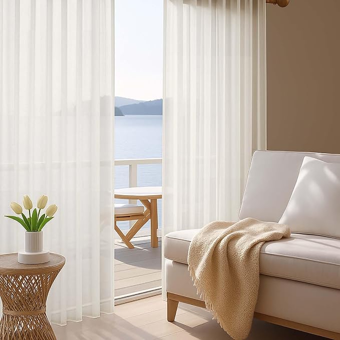 Ivory Sheer Curtain 90 Inches Long 2 Panels Set, Solid Filmy Drapes - Image 5