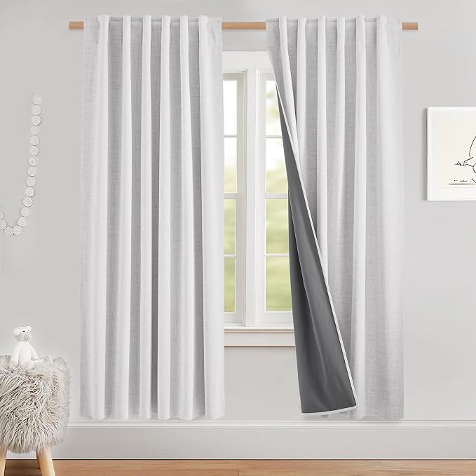 NICETOWN Linen Full Blackout Curtains 52 x 80 inch Panels, Full Bedroom Light by NICETOWN