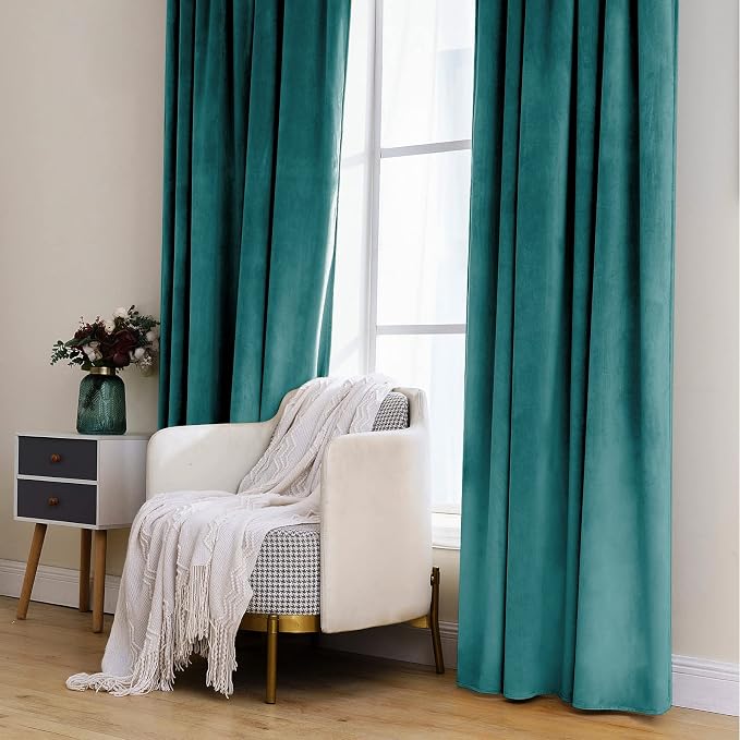 MIULEE Teal Velvet Curtains 52x84 inches 2 Panels Luxury Blackout Curtains | - Image 7