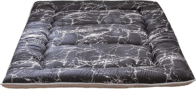 MAXYOYO Black Marble Printed Japanese Futon, Thicken Sleeping Pad Roll Up Camping Mattress Twin