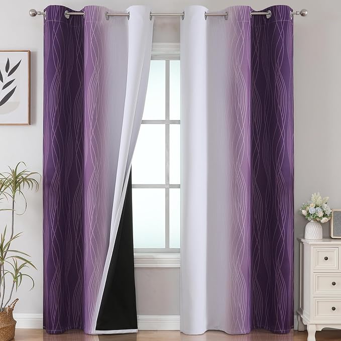 Purple and Greyish White Ombre Blackout Curtains by ESTELARTEXTILER