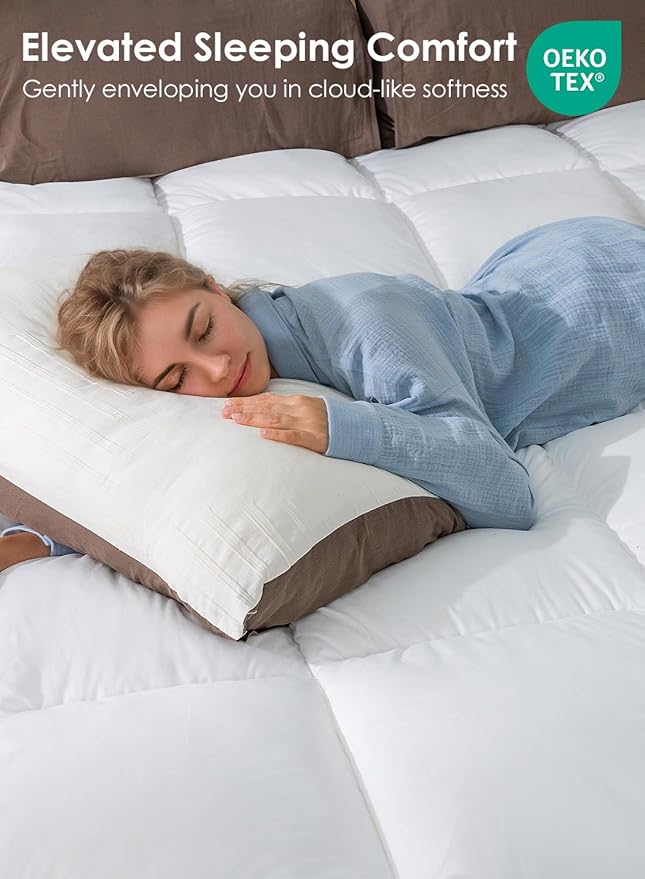 QUEEN ROSE California King Mattress Topper Cooling Extra Thick 3D Snow Down Pillow Topper Mattress Pad Cover Bed Mattress Topper, Hotel Quality, Down Alternative, Plush and Support