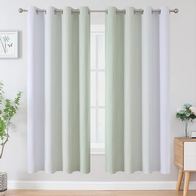 Sage Green and Greyish White Ombre Blackout Curtains - Image 2
