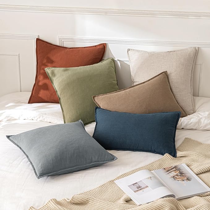 MIULEE Decorative Linen Pillow Covers 18x18 Inch Rust | Boho Farmhouse​ ​Fall - Image 5