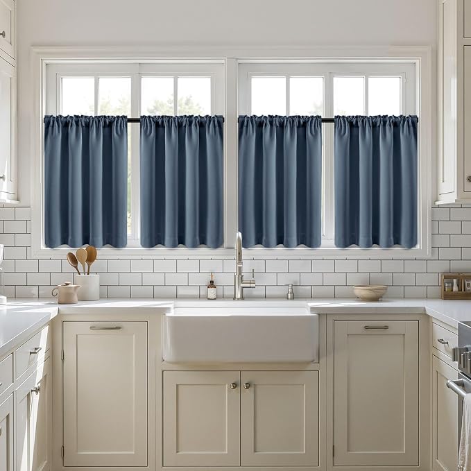 MIULEE 4-Panel 36 Inch Blackout Kitchen Tier Curtains Over Sink Stone Blue | - Image 7